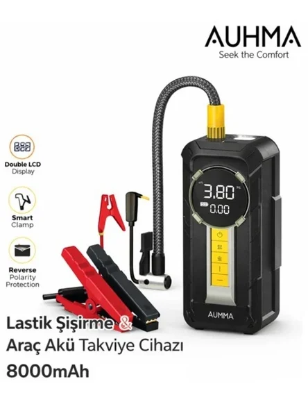 Auhma A8899 4'ü 1 Arada Akü Takviye Cihazı ve Hava Pompası – 1000A, 150 PSI, 8000 mAh