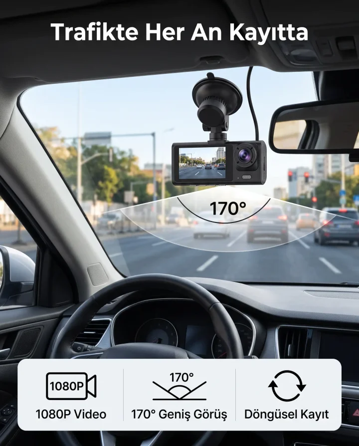 BLACK BOX 1080P WiFi 170° Geniş Açılı Araç İçi Kamera Traffic Recorder