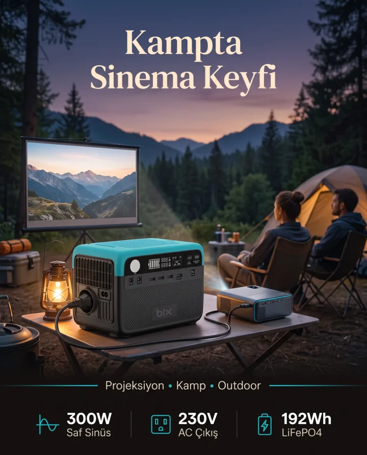 Bix PS60K 192Wh 300W LiFePO4 Saf Sinüs Taşınabilir Güç İstasyonu