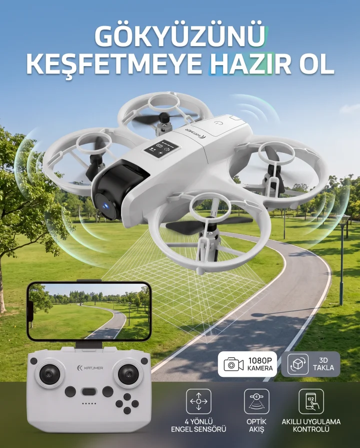 KATJMER DRNMF-001 Neo Mini Fly 1080P Kameralı 4 Yönlü Engel Sensörlü Mini Drone