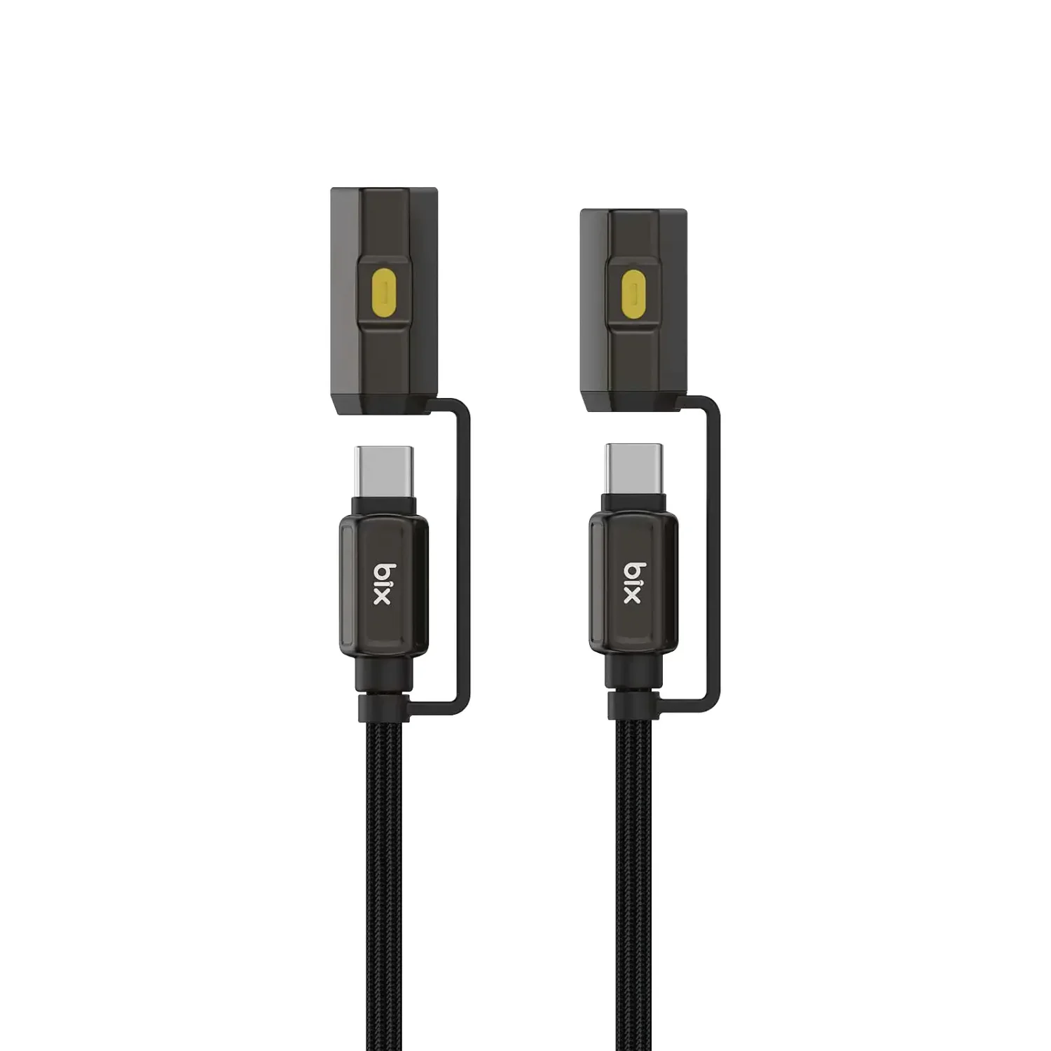 Bix T2IN1C 240W Type-C to Type-C LED Fenerli ve Alevsiz Çakmaklı Şarj Data Kablosu 1.2 m Siyah