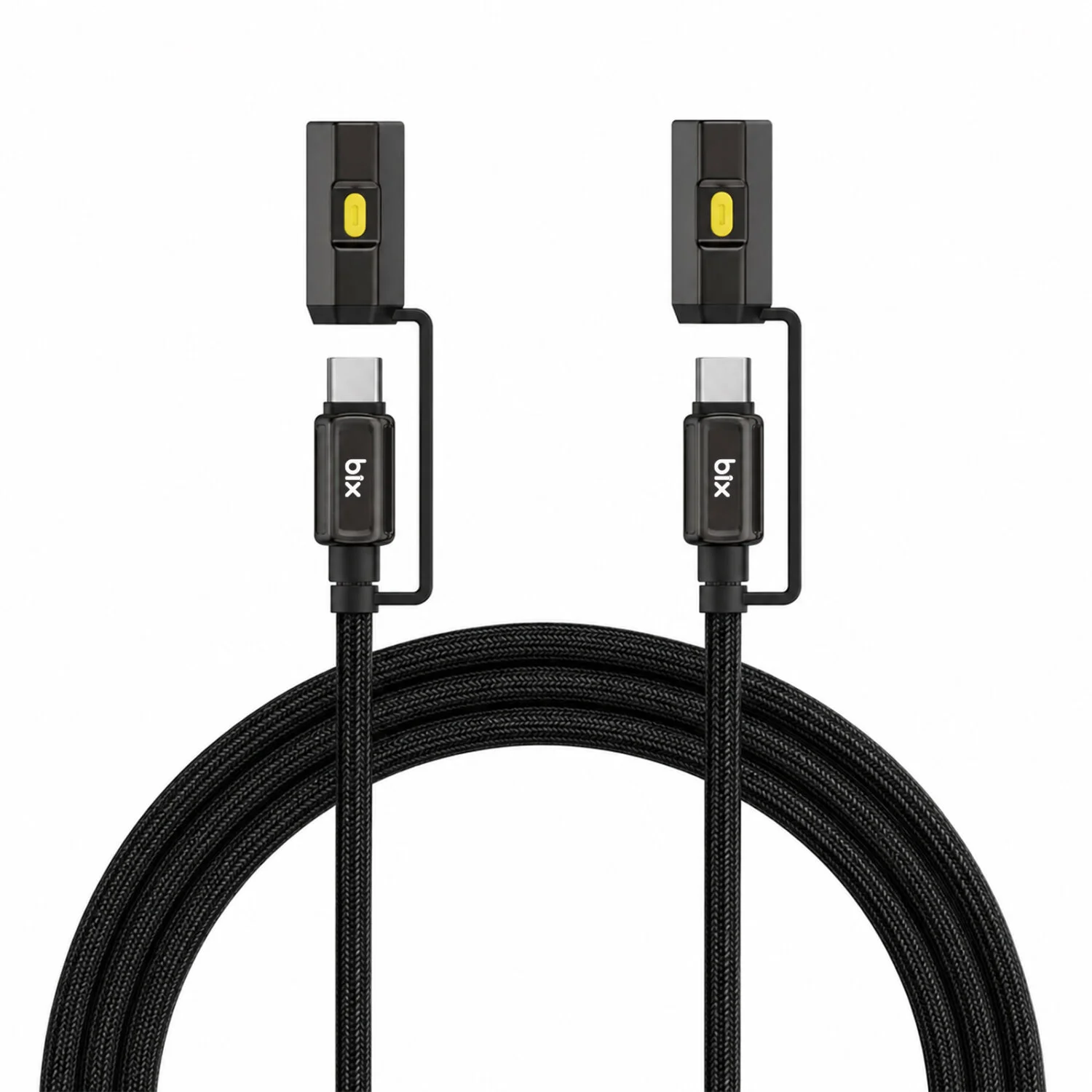 Bix T2IN1C 240W Type-C to Type-C LED Fenerli ve Alevsiz Çakmaklı Şarj Data Kablosu 1.2 m Siyah