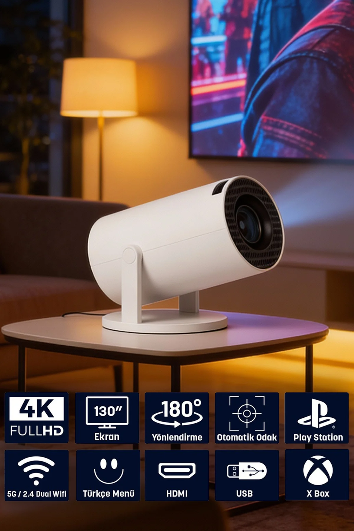 Jeero HY300Pro Multimedia Ultra HD 1080p Android 12 Projeksiyon Cihazı (Türkçe Menü)