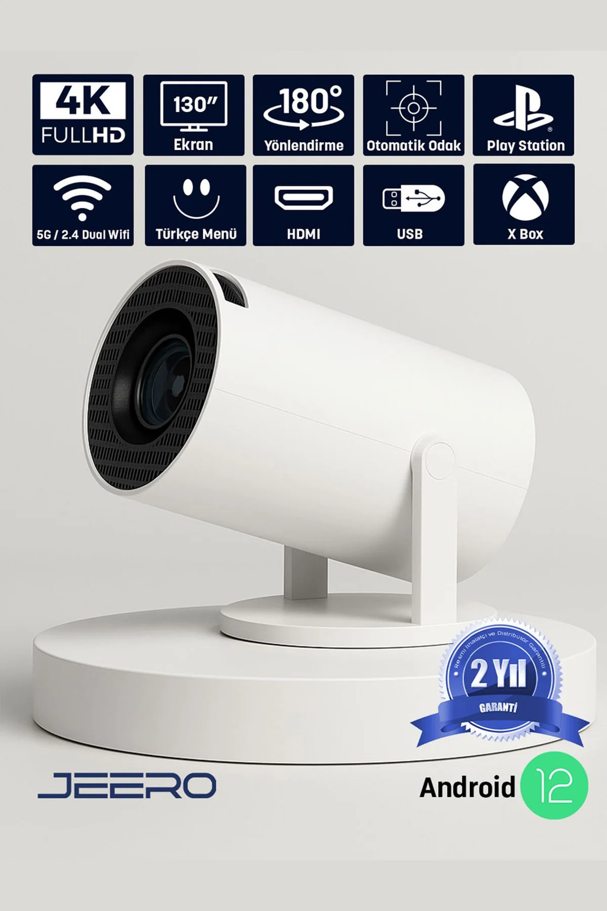 Jeero HY300Pro Multimedia Ultra HD 1080p Android 12 Projeksiyon Cihazı (Türkçe Menü)