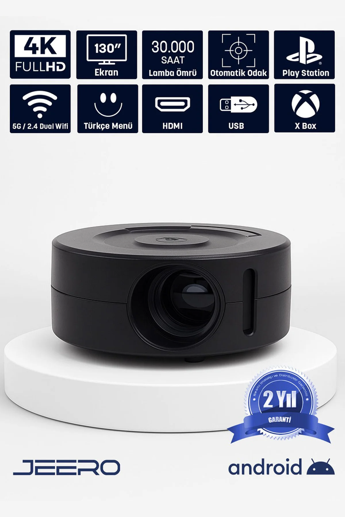 Jeero Mini Ev Sinema Projeksiyon Cihazı – Taşınabilir, Türkçe Menü