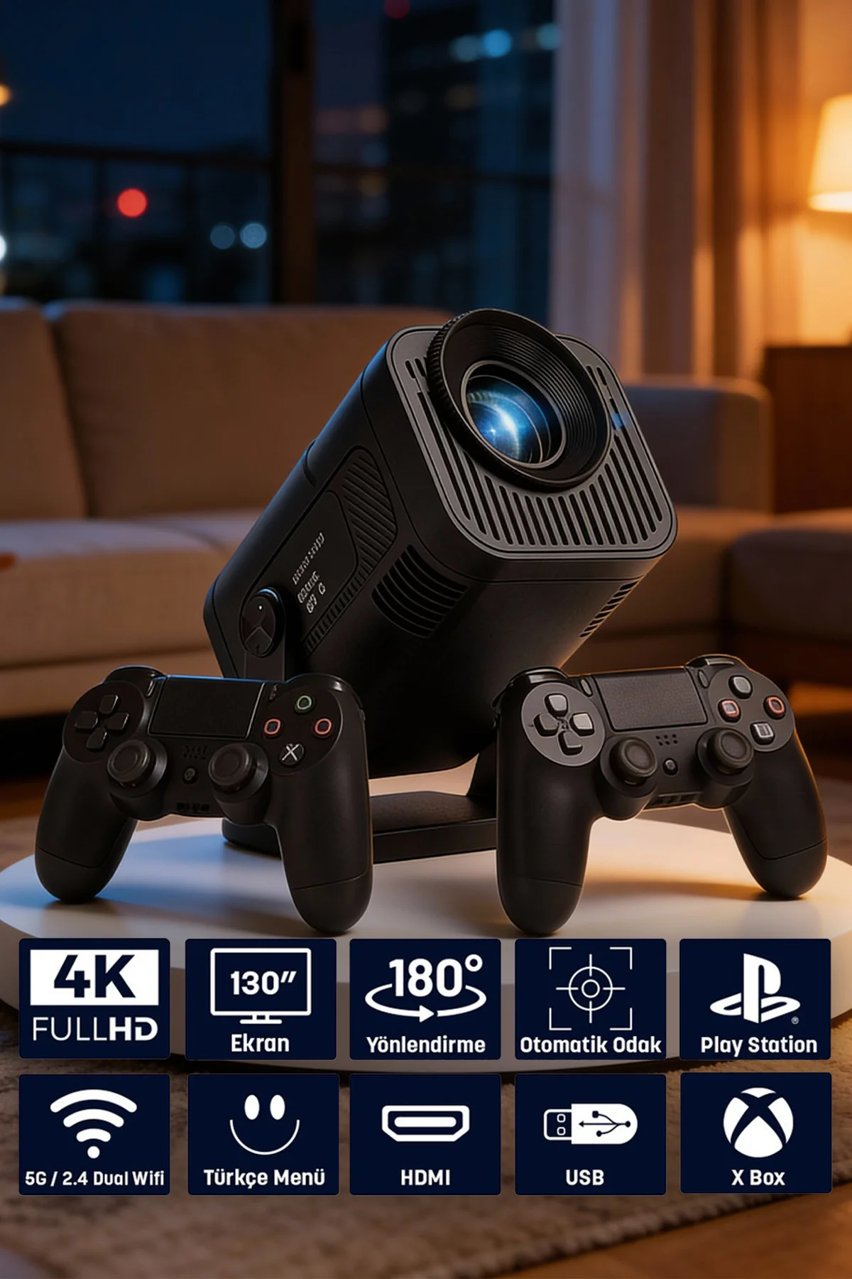 Jeero Oyunlu Projeksiyon Cihazı – 2 Kollu, 20.000 Oyun, Android, Türkçe Menü