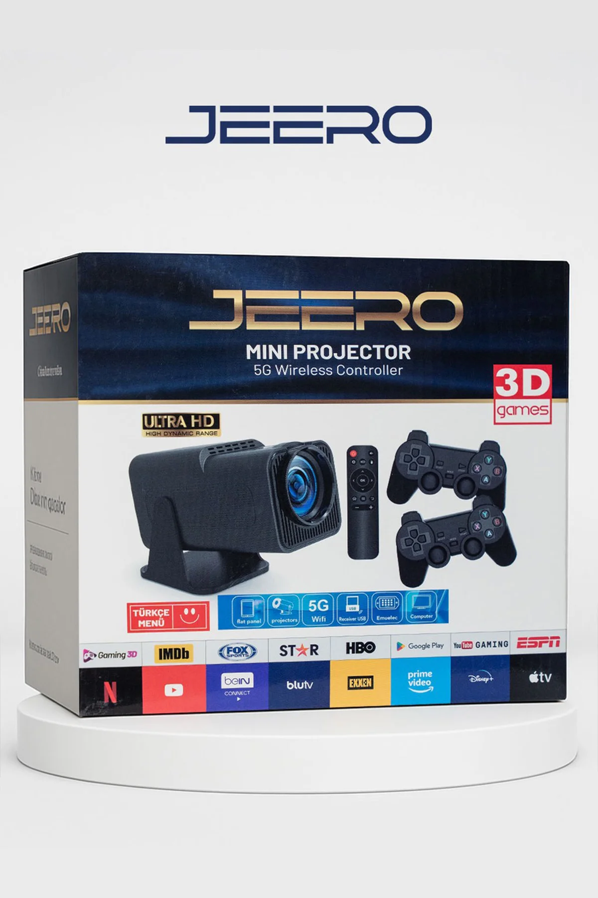 Jeero Oyunlu Projeksiyon Cihazı – 2 Kollu, 20.000 Oyun, Android, Türkçe Menü
