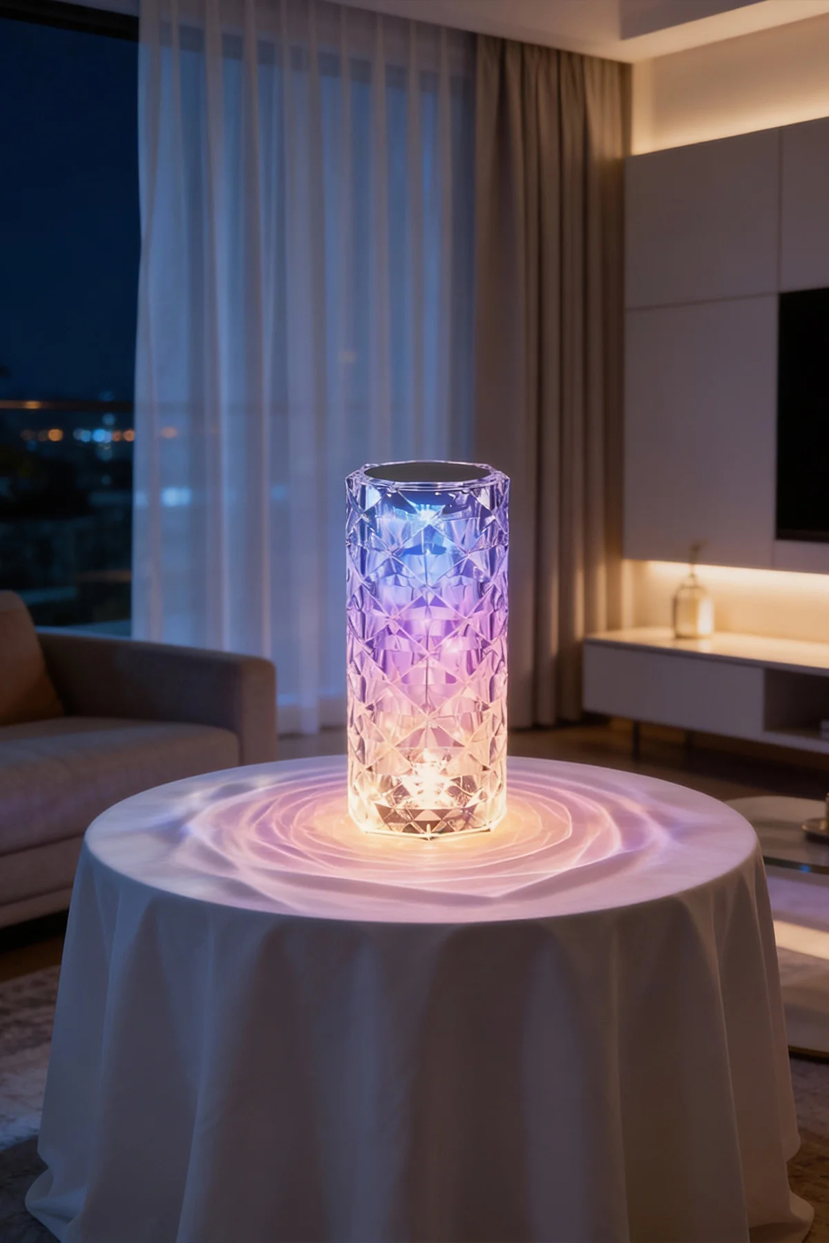 Silindir Model USB Şarjlı Dokunmatik & Kumandalı 16 Renk LED Kristal Masa Lambası
