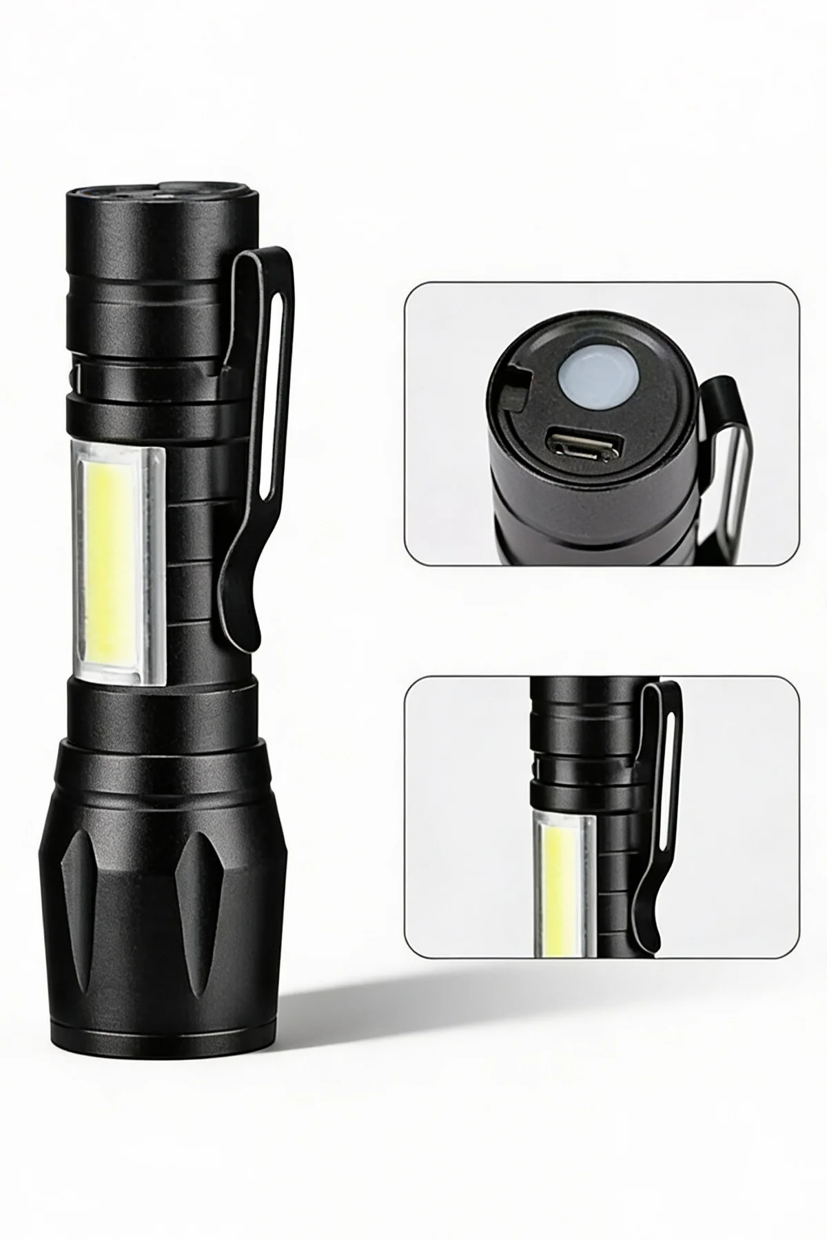 Ultra Güçlü 2500 Lumen 5W COB LED USB Şarjlı El Feneri