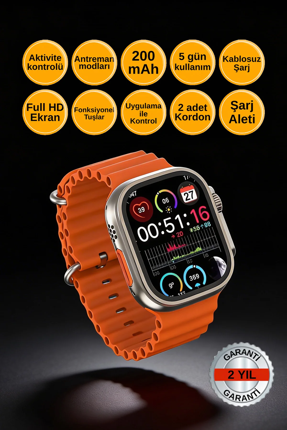 W36 49mm Ultra Akıllı Saat – Full HD, 5 Gün Pil